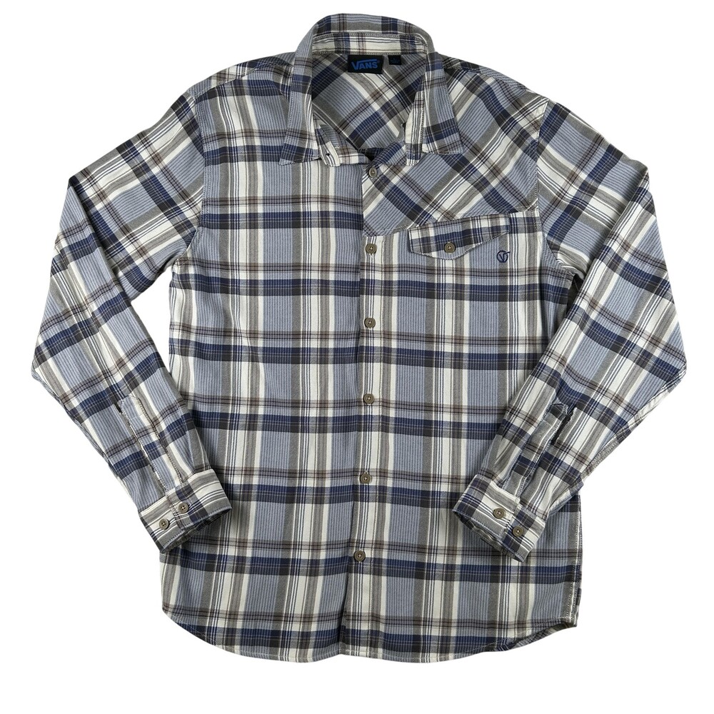 Vans Shirt Mens Large Blue Plaid Long Sleeve Button Up Casual Skate Woven
